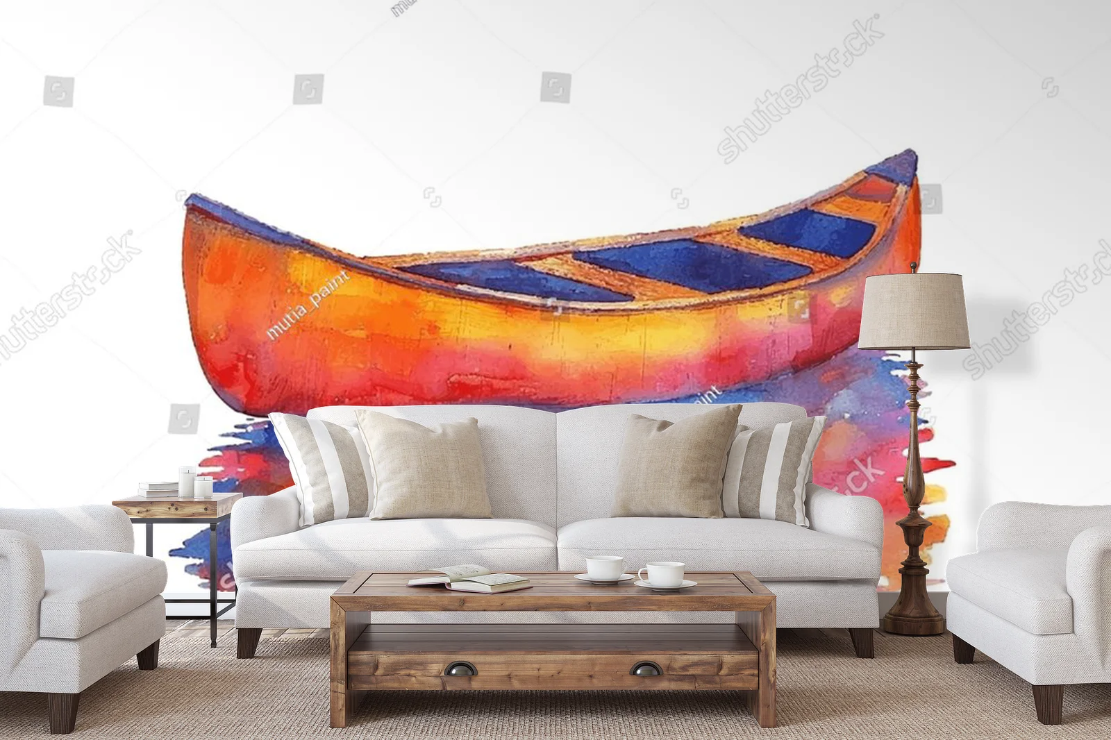 Abstrakcyjna sylwetka canoe w akwarelowym stylu