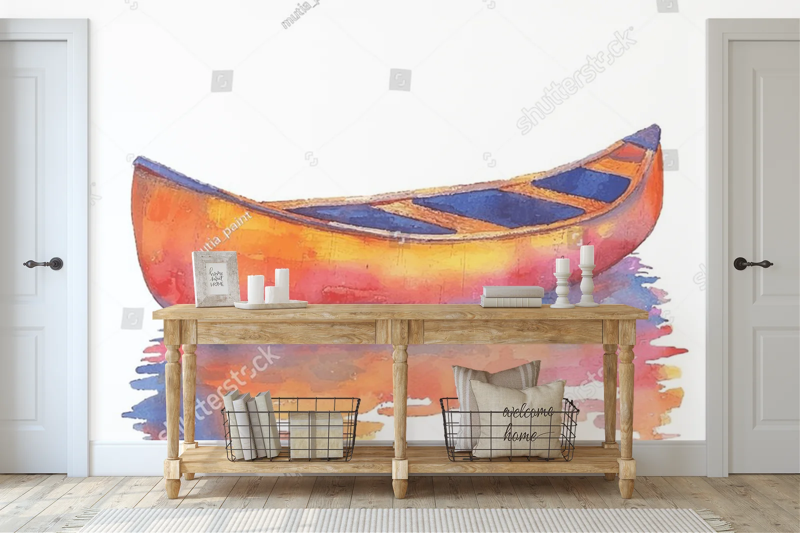 Abstrakcyjna sylwetka canoe w akwarelowym stylu