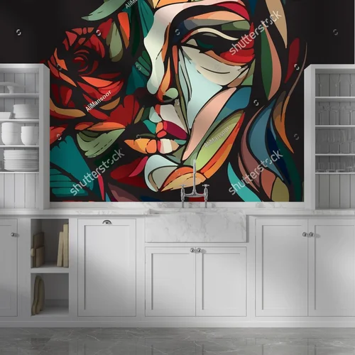 Abstrakcyjny portret kobiety z różą w stylu Picasso
