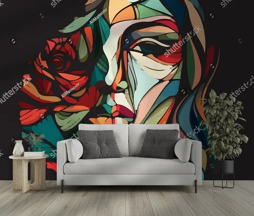 Abstrakcyjny portret kobiety z różą w stylu Picasso