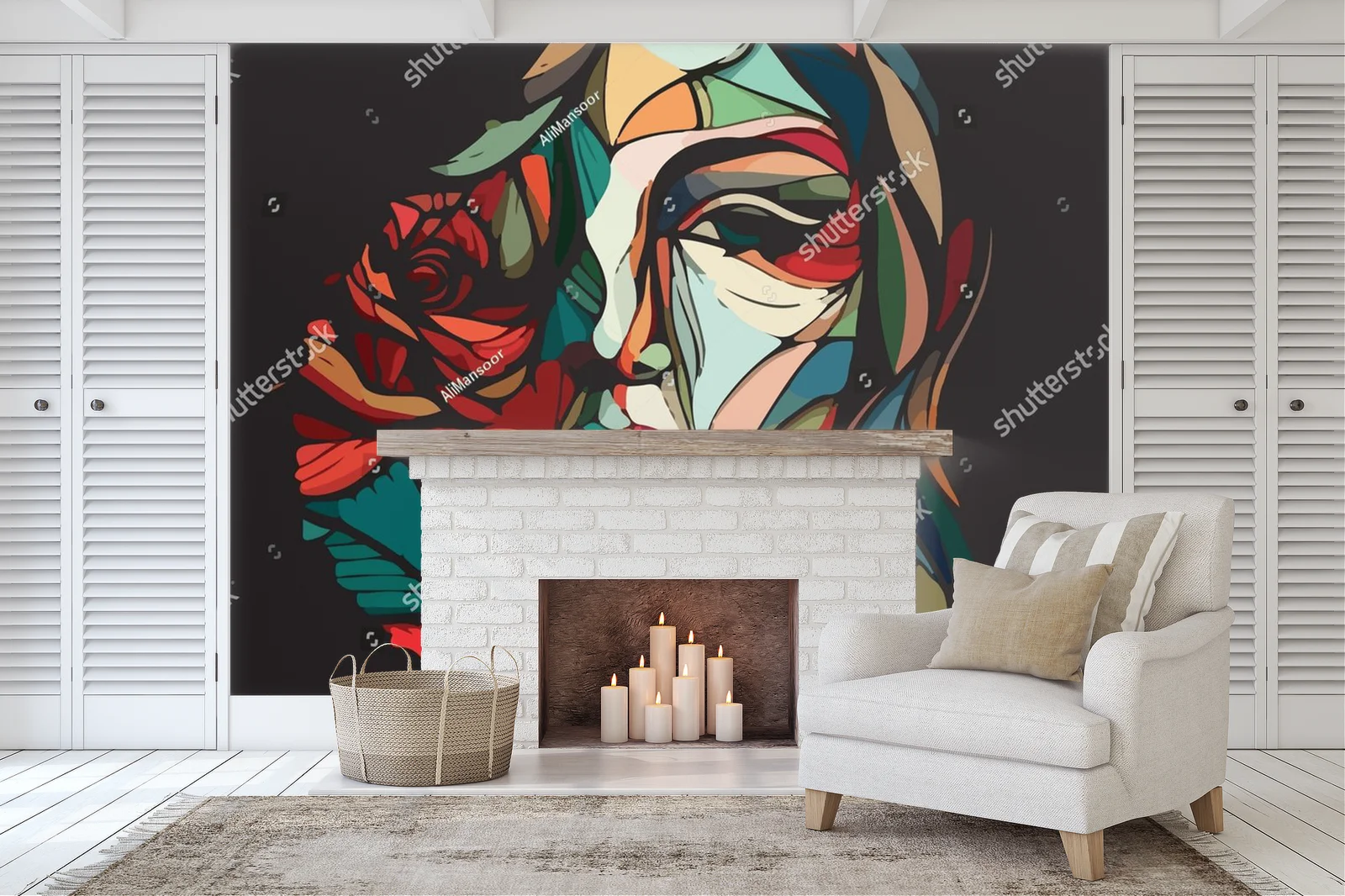Abstrakcyjny portret kobiety z różą w stylu Picasso