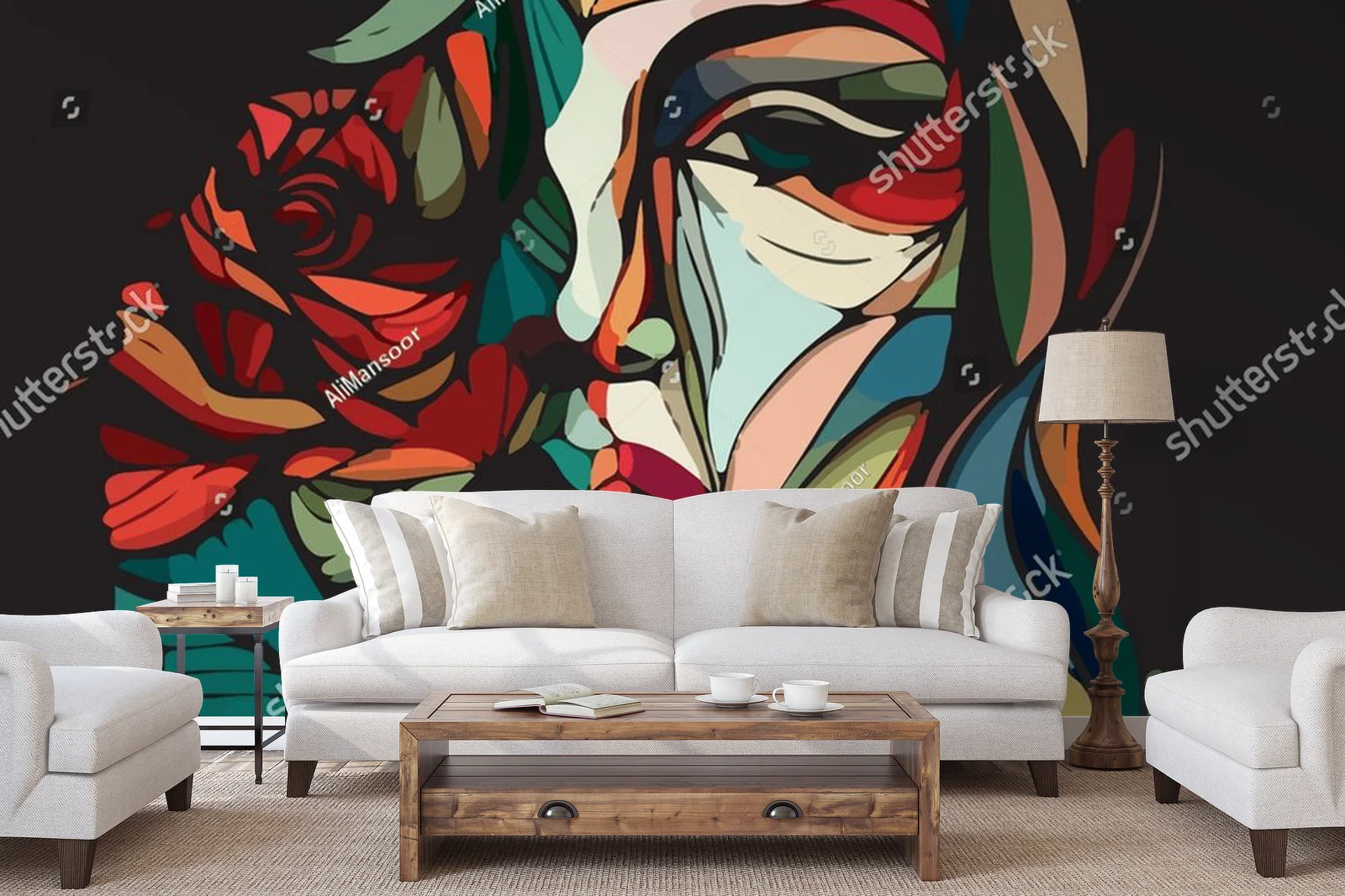 Abstrakcyjny portret kobiety z różą w stylu Picasso