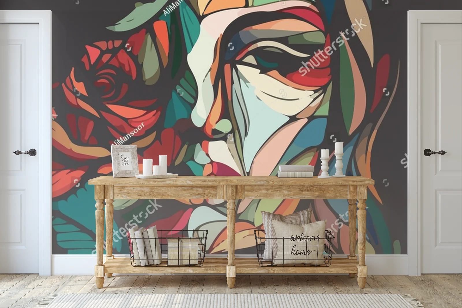 Abstrakcyjny portret kobiety z różą w stylu Picasso