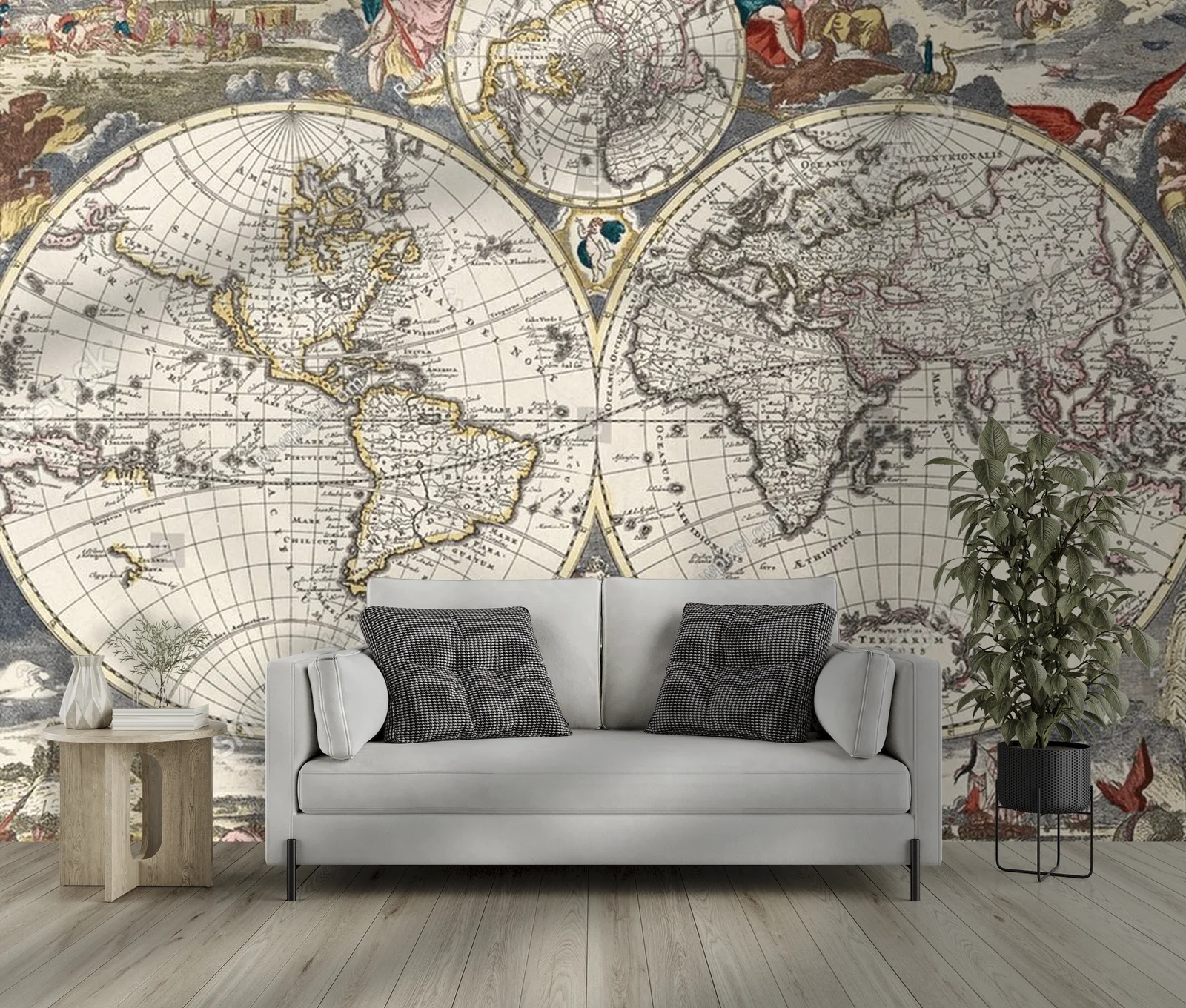Zachwycająca vintage mapa świata w pastelowych odcieniach
