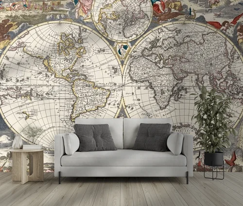Zachwycająca vintage mapa świata w pastelowych odcieniach
