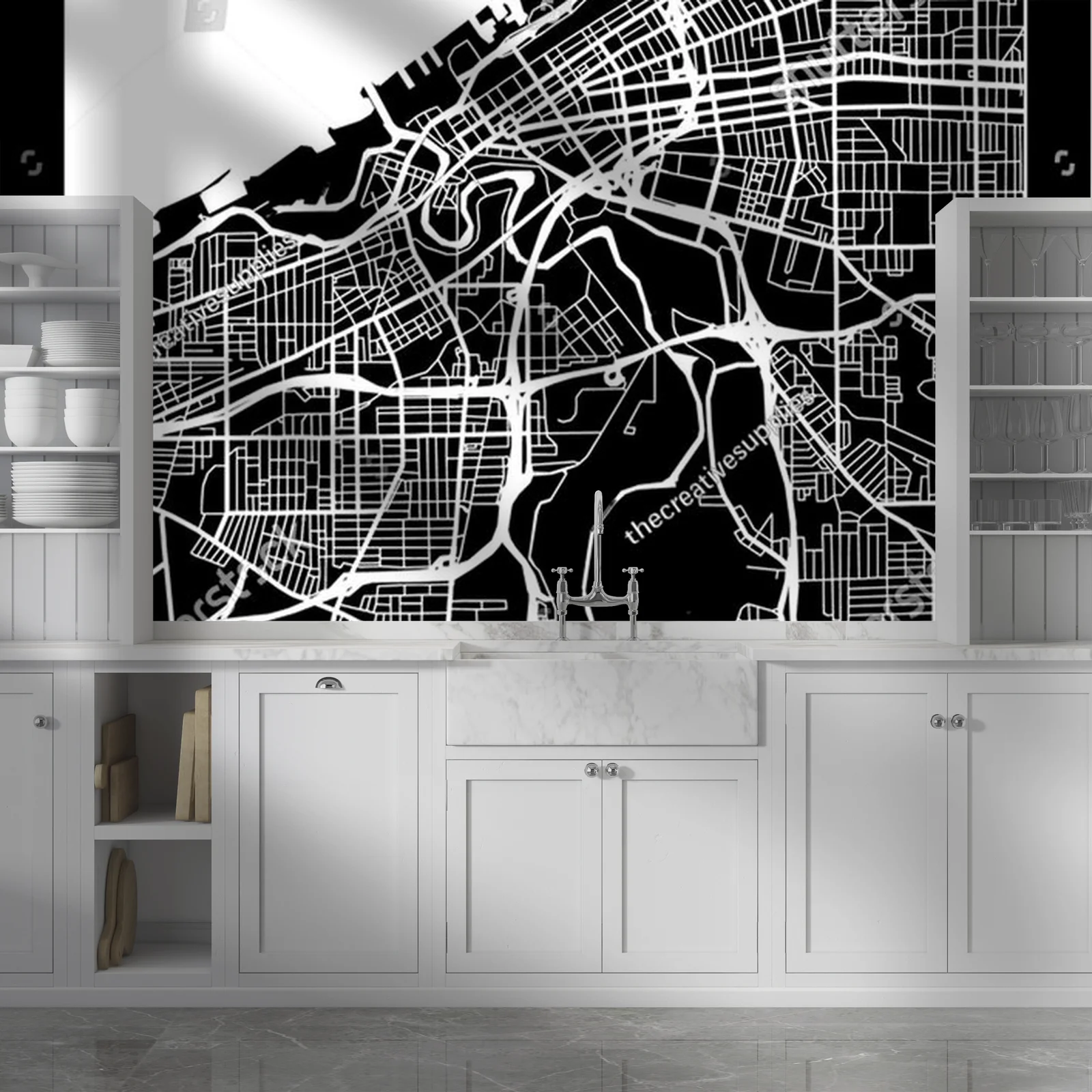 Stylowa mapa Cleveland w monochromatycznej harmonii
