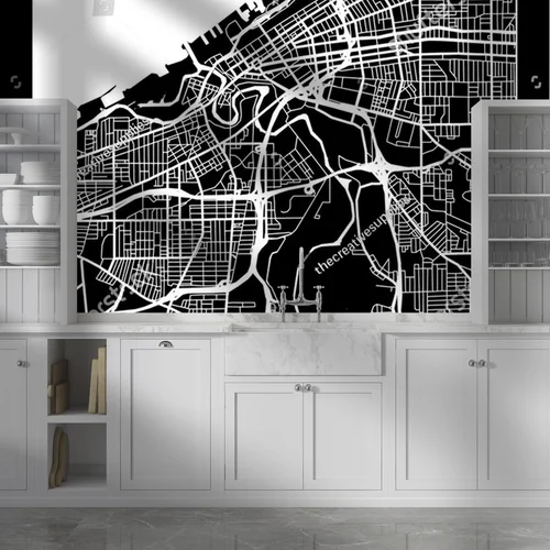Stylowa mapa Cleveland w monochromatycznej harmonii