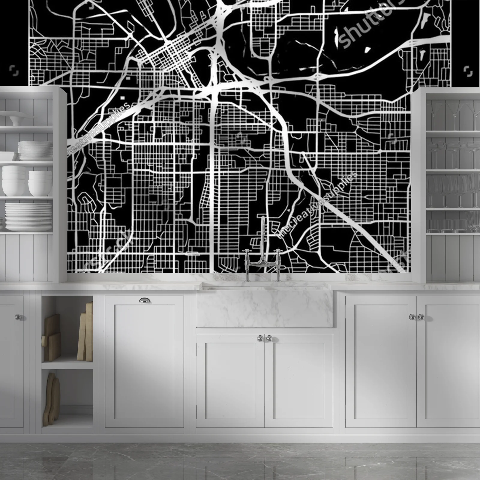 Elegancka mapa Fort Worth w monochromatycznych odcieniach