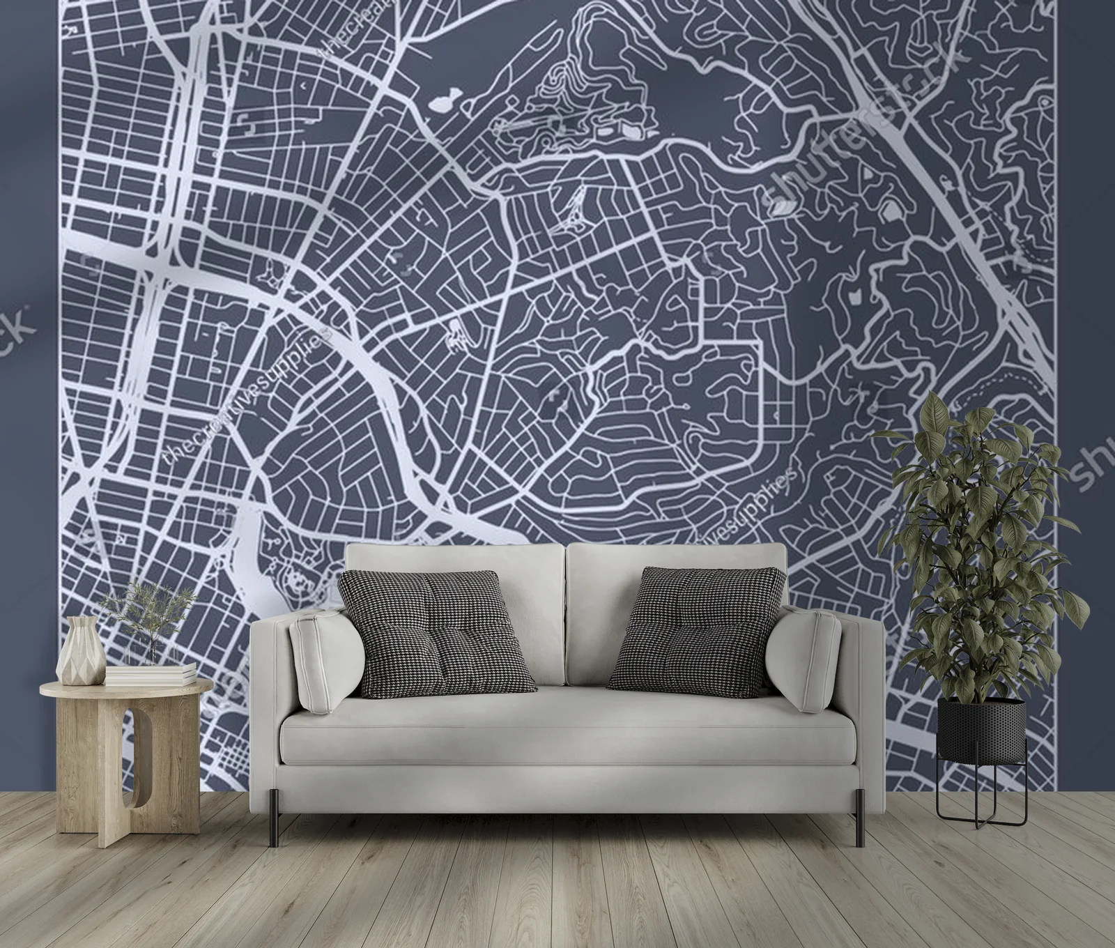 Minimalistyczna mapa Oakland w odcieniach szarości
