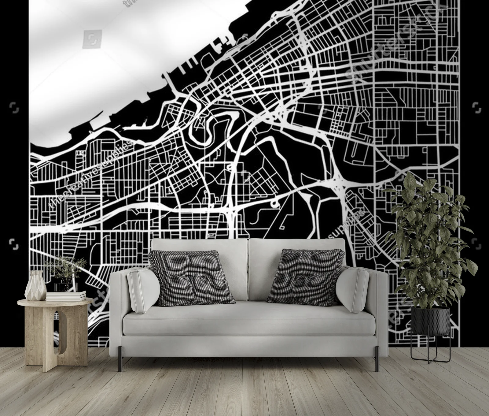 Stylowa mapa Cleveland w monochromatycznej harmonii