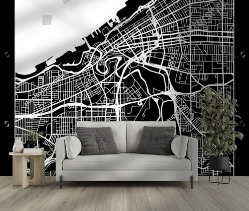 Stylowa mapa Cleveland w monochromatycznej harmonii