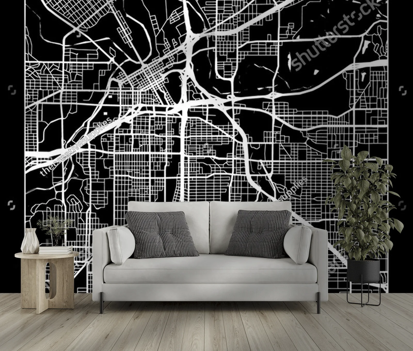 Elegancka mapa Fort Worth w monochromatycznych odcieniach