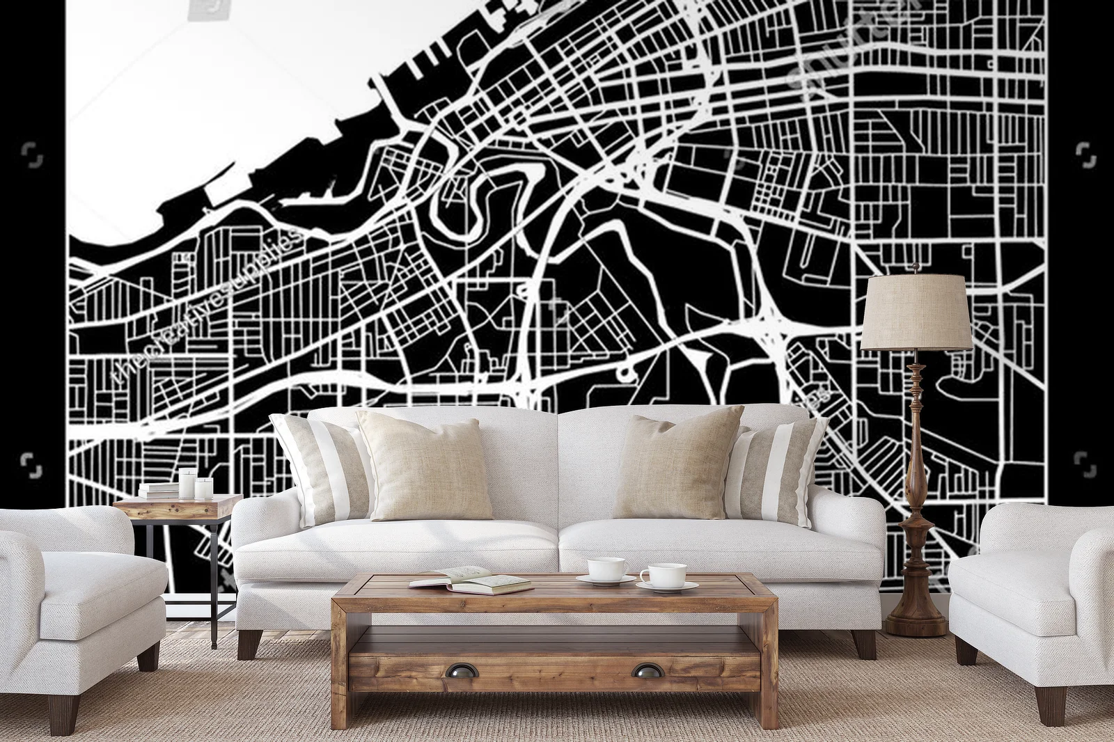 Stylowa mapa Cleveland w monochromatycznej harmonii