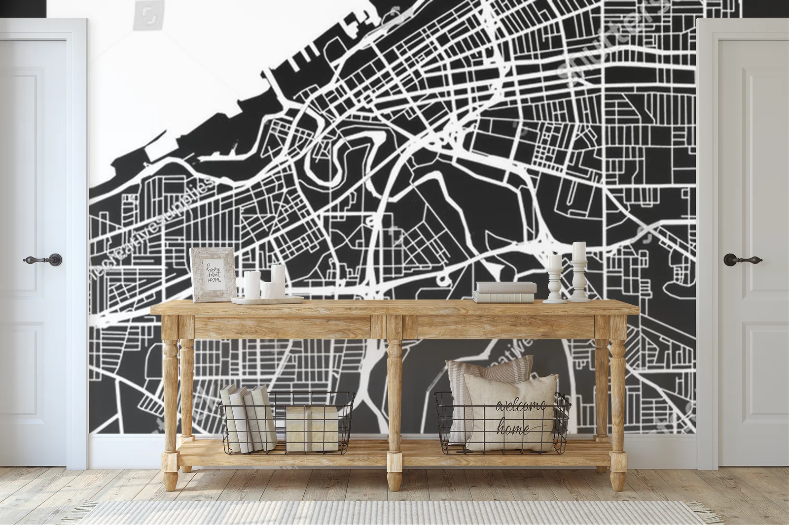 Stylowa mapa Cleveland w monochromatycznej harmonii