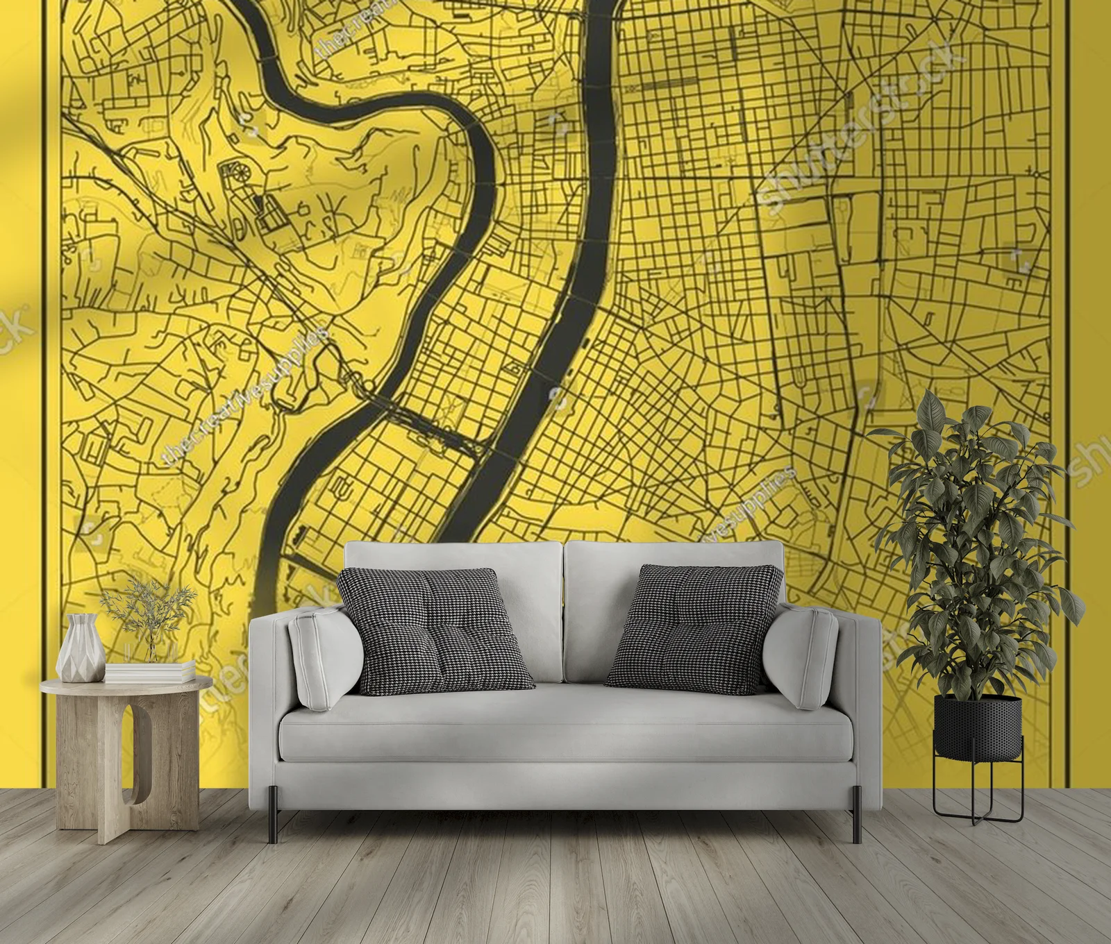 Mapa Lyonu w czerni i złocie – elegancka aranżacja