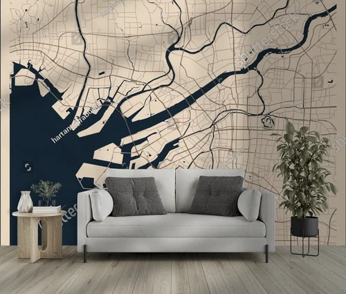 Minimalistyczna mapa Osaki w stonowanych barwach