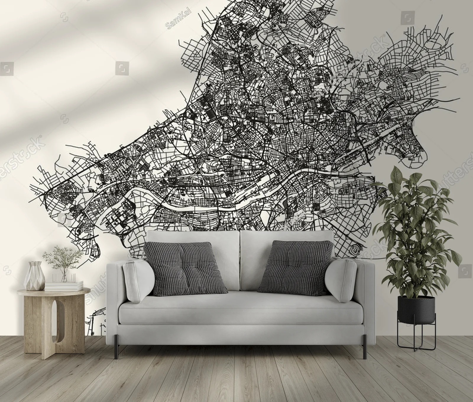 Elegancka mapa Frankfurtu w pastelowych tonach