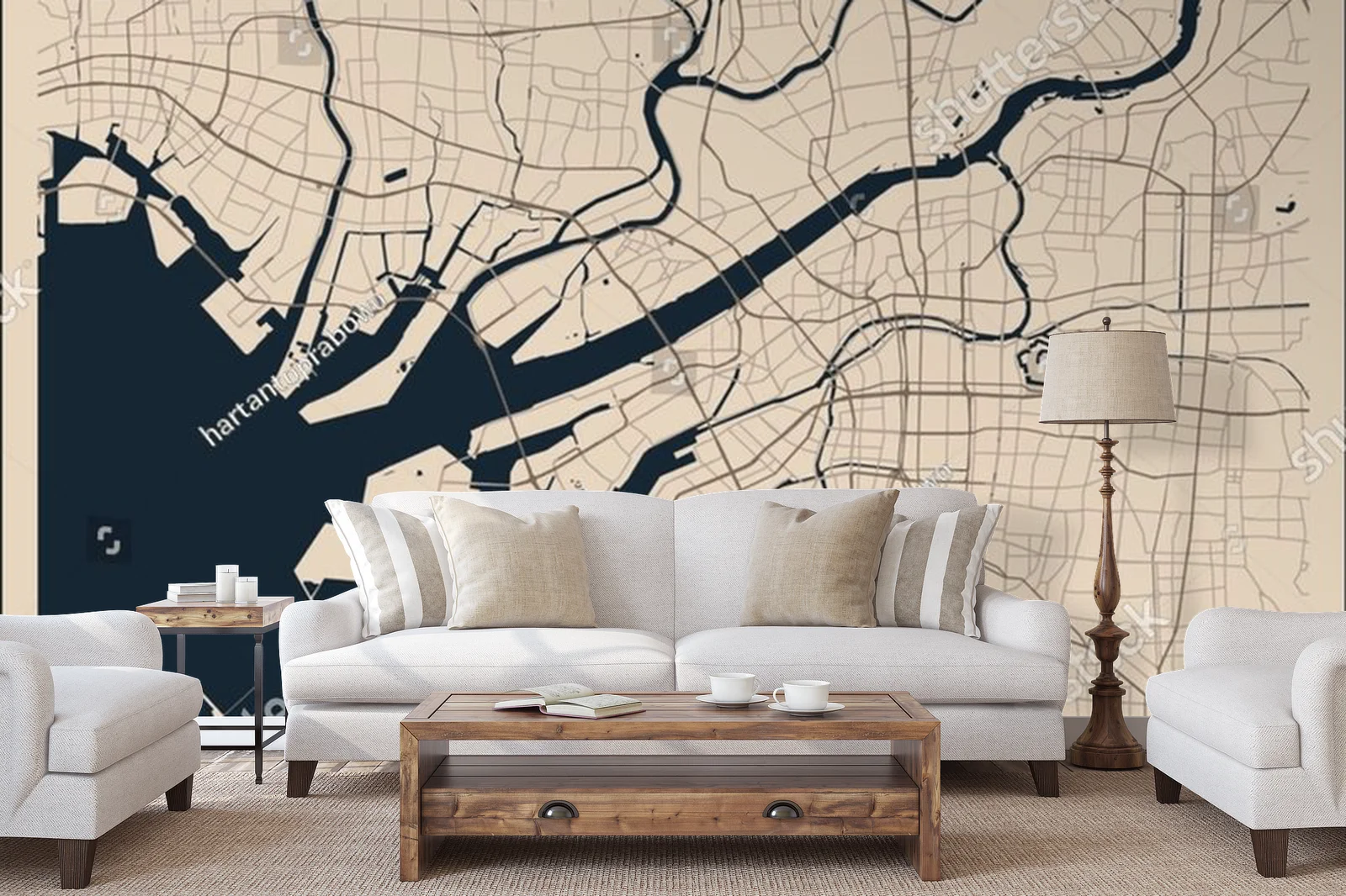 Minimalistyczna mapa Osaki w stonowanych barwach