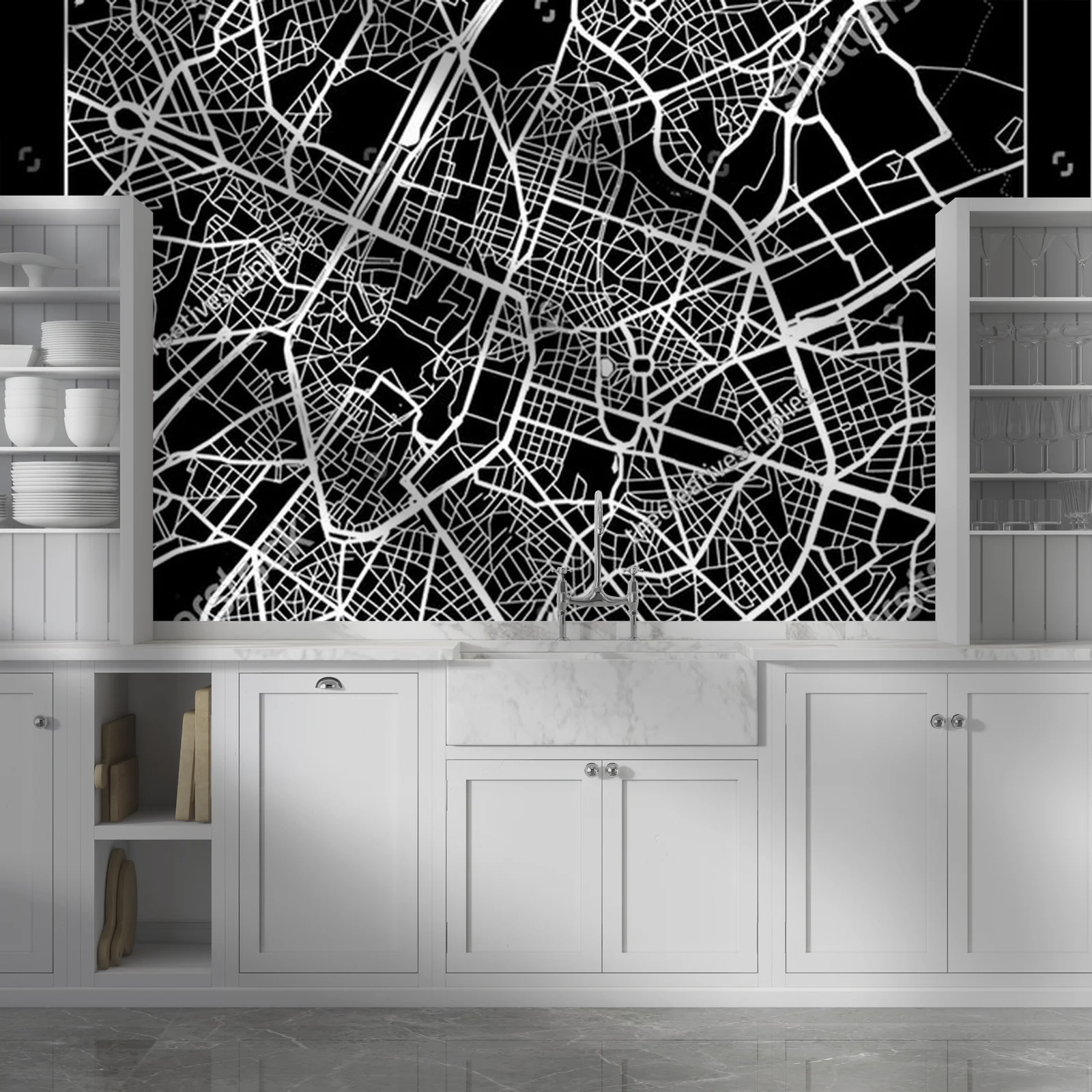 Nowoczesna mapa Brusseli w monochromatycznej aranżacji
