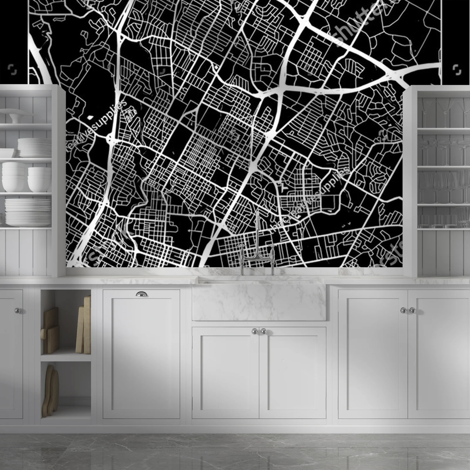 Mroczna mapa Austin w minimalistycznym stylu