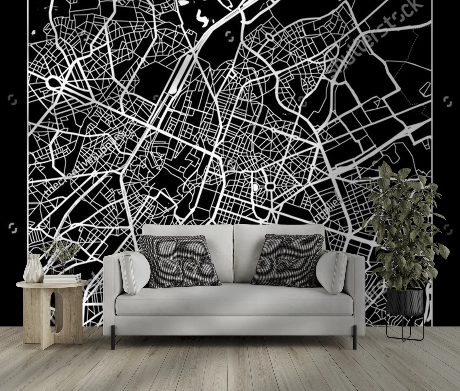 Nowoczesna mapa Brusseli w monochromatycznej aranżacji