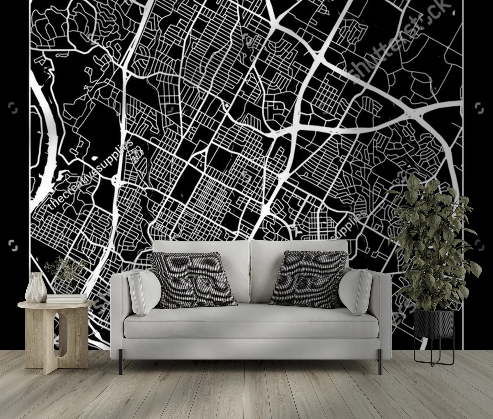 Mroczna mapa Austin w minimalistycznym stylu