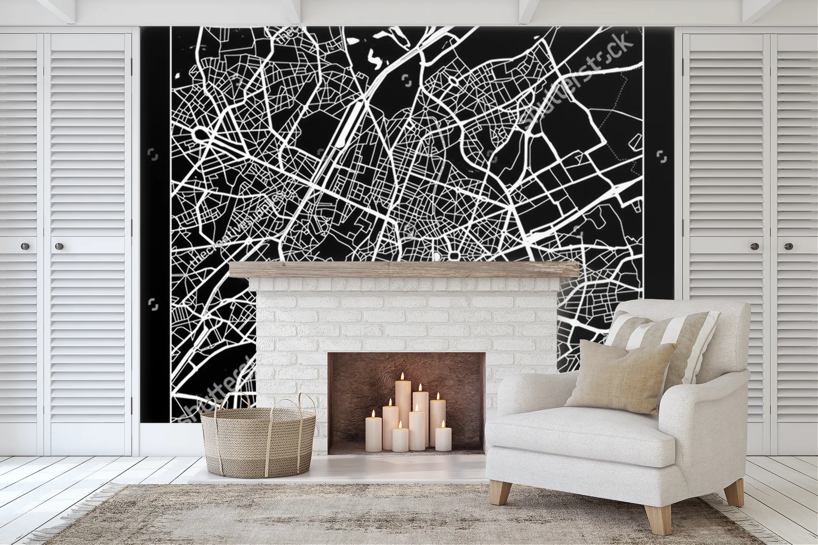 Nowoczesna mapa Brusseli w monochromatycznej aranżacji