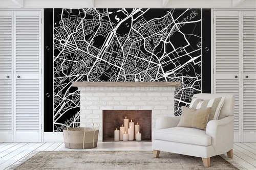 Nowoczesna mapa Brusseli w monochromatycznej aranżacji