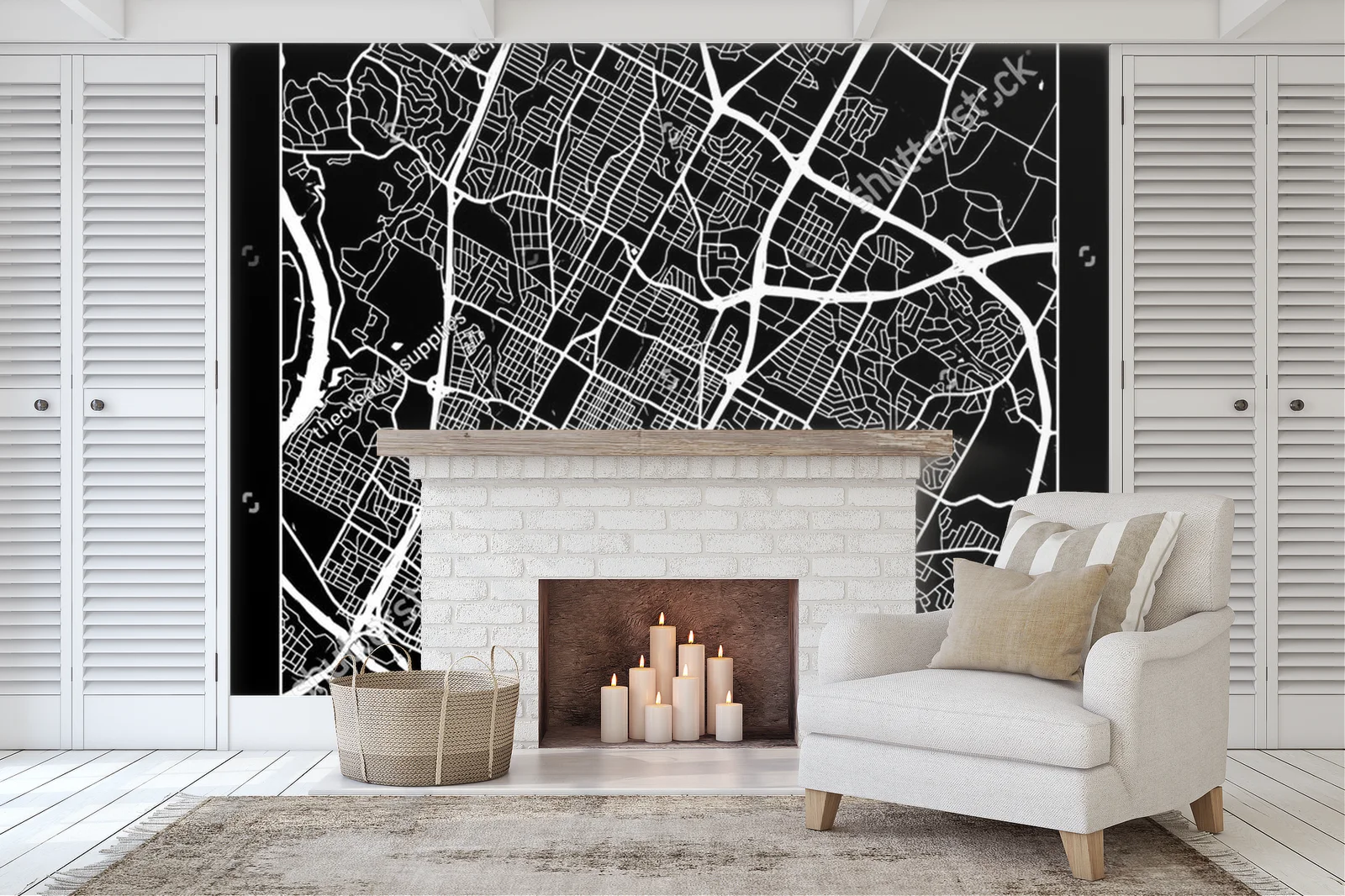 Mroczna mapa Austin w minimalistycznym stylu