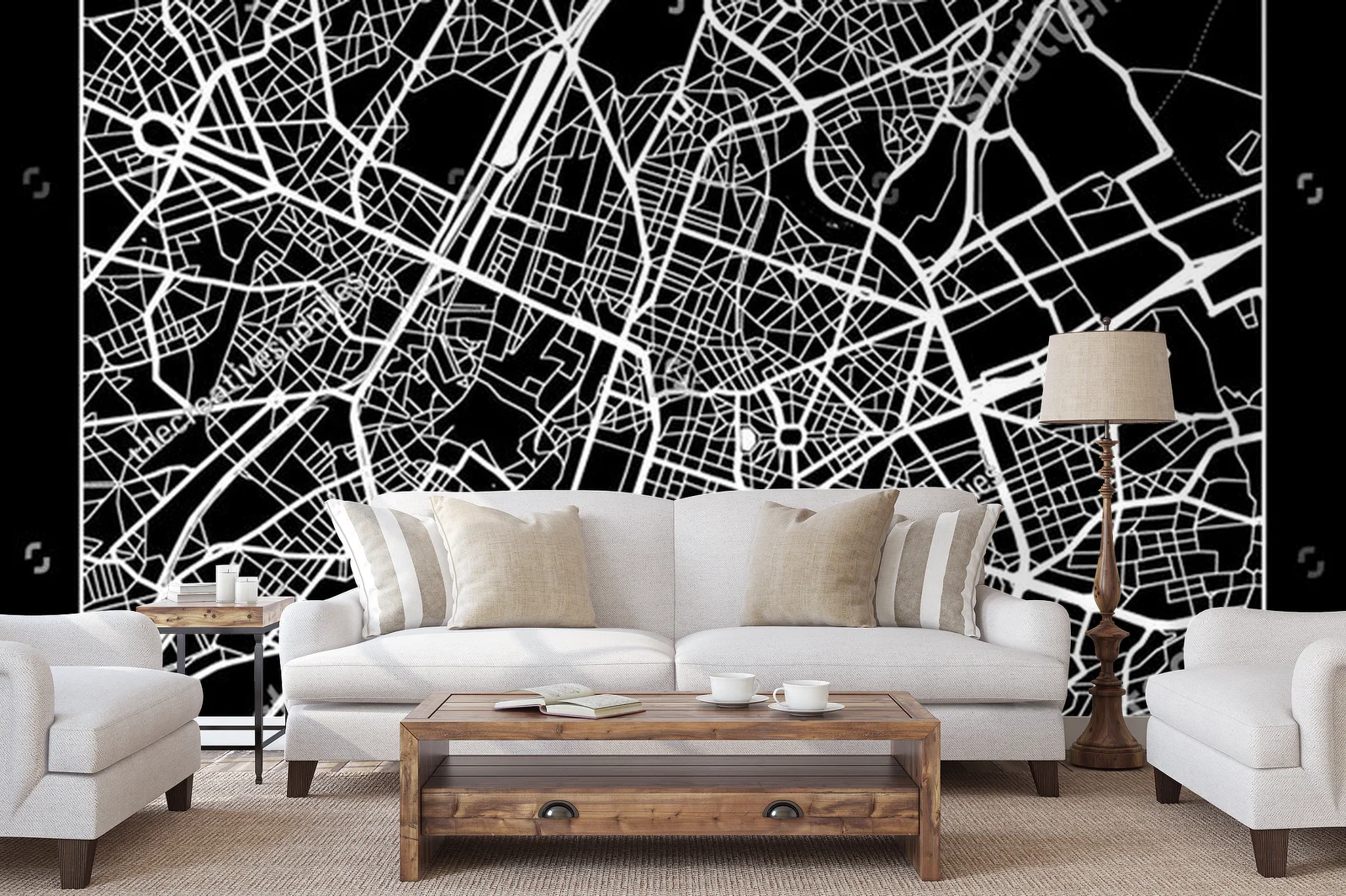 Nowoczesna mapa Brusseli w monochromatycznej aranżacji
