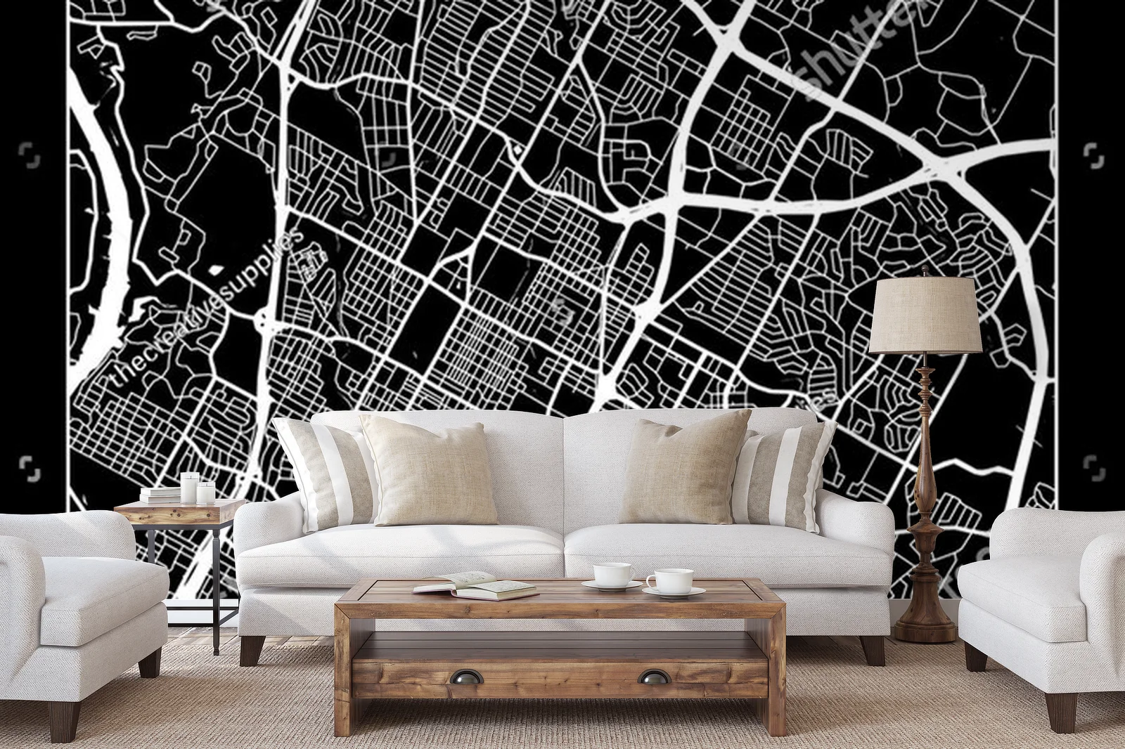 Mroczna mapa Austin w minimalistycznym stylu
