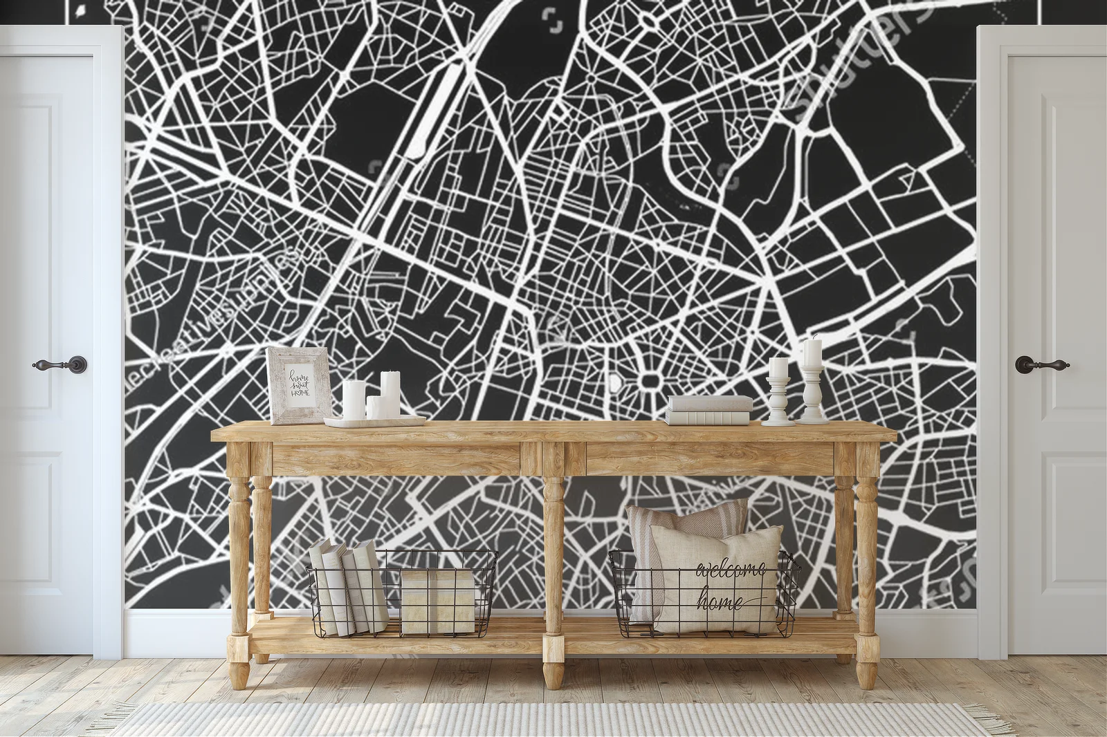 Nowoczesna mapa Brusseli w monochromatycznej aranżacji