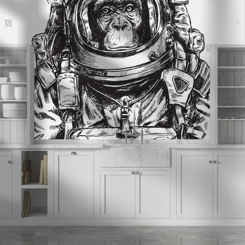 Intrygująca małpa astronauta w kosmicznej aranżacji