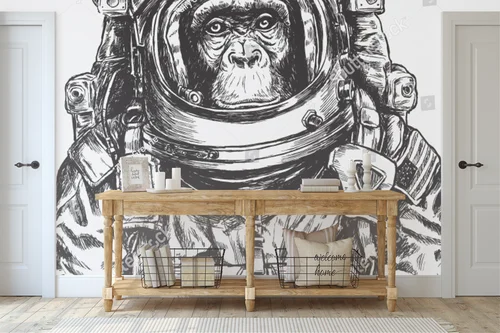 Intrygująca małpa astronauta w kosmicznej aranżacji