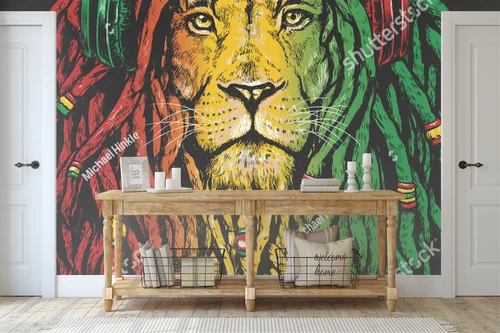 Rastafariański lew na głębokim tle