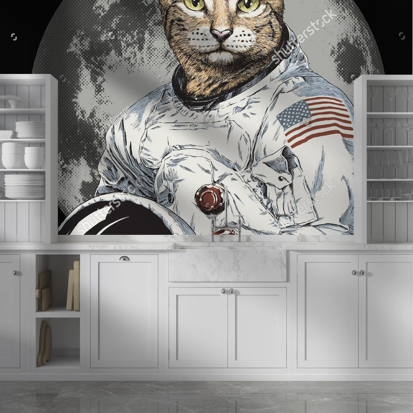 Wesoły hipsterski kot astronauta w kosmosie
