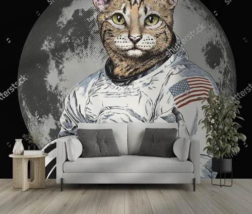 Wesoły hipsterski kot astronauta w kosmosie