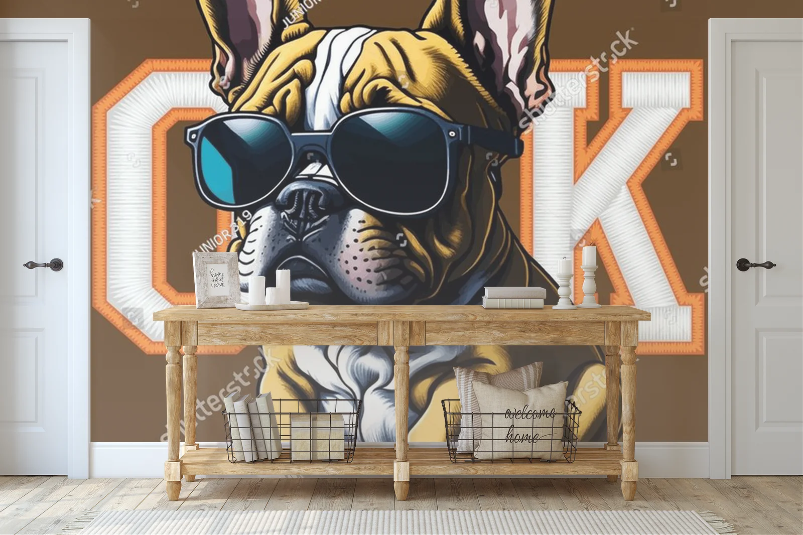 Urokliwy francuski buldog w hipsterskim stylu