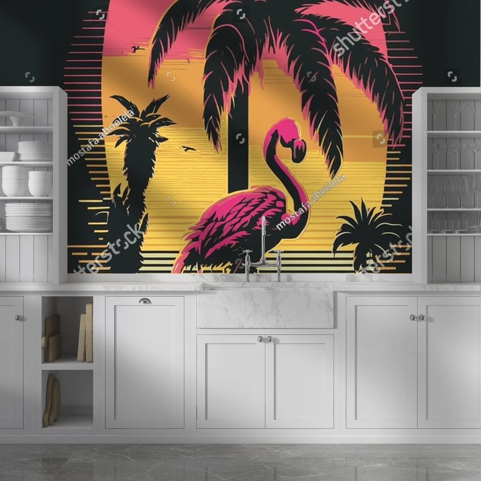 Kolosalne flamingi w neonowych odcieniach zachodu
