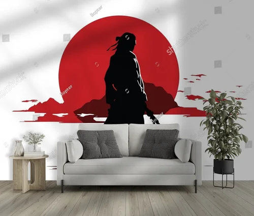 Silhouette samuraja przed krwawą pełnią