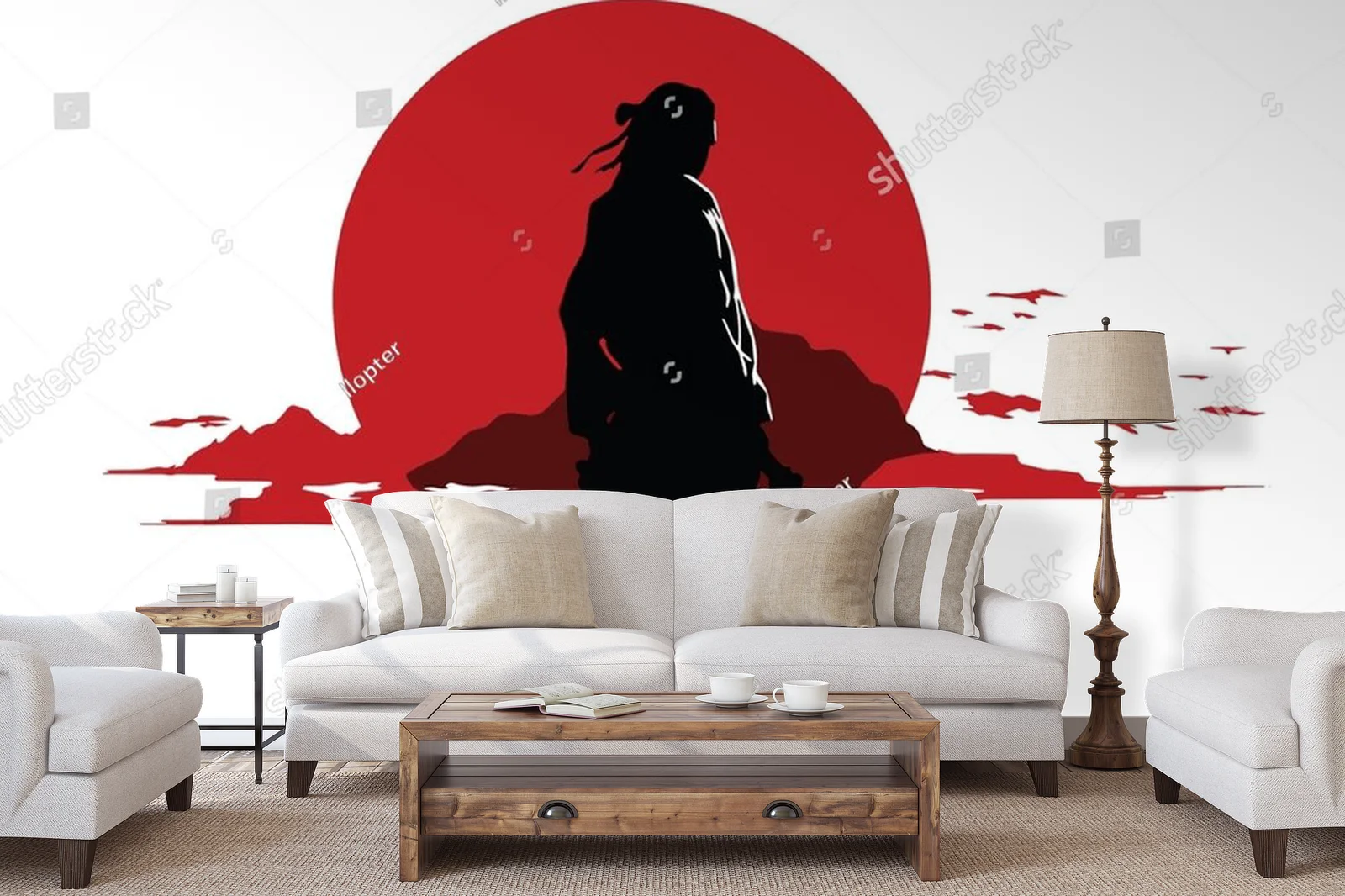 Silhouette samuraja przed krwawą pełnią