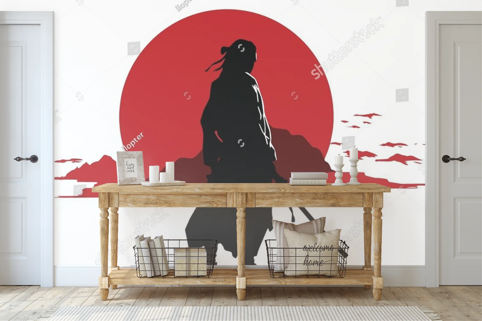 Silhouette samuraja przed krwawą pełnią