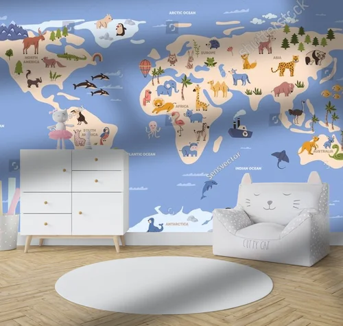 Kolorowa mapa świata z dzikimi zwierzętami