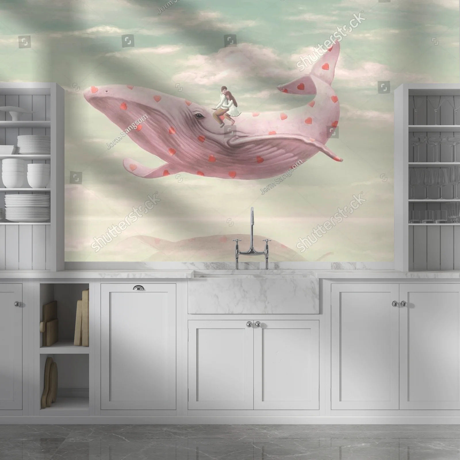 Miłość w surrealistycznej scenerii z wielorybem