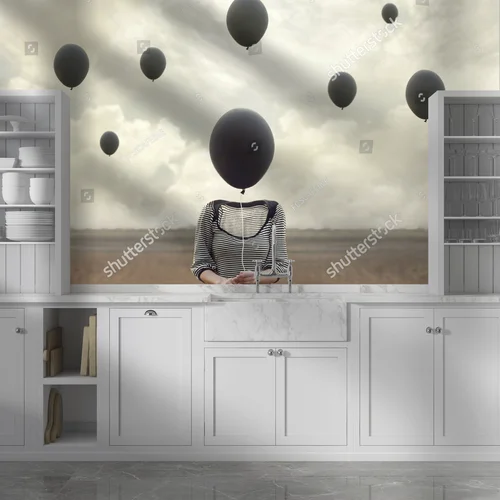 Surrealna podróż do świata marzeń z balonami