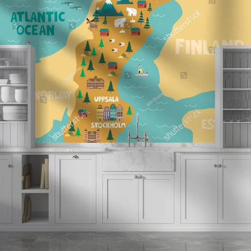 Ilustrowana mapa Szwecji w naturalnych odcieniach