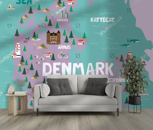 Ilustrowana mapa Danii w pastelowych odcieniach