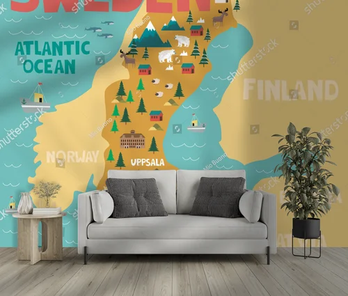 Ilustrowana mapa Szwecji w naturalnych odcieniach
