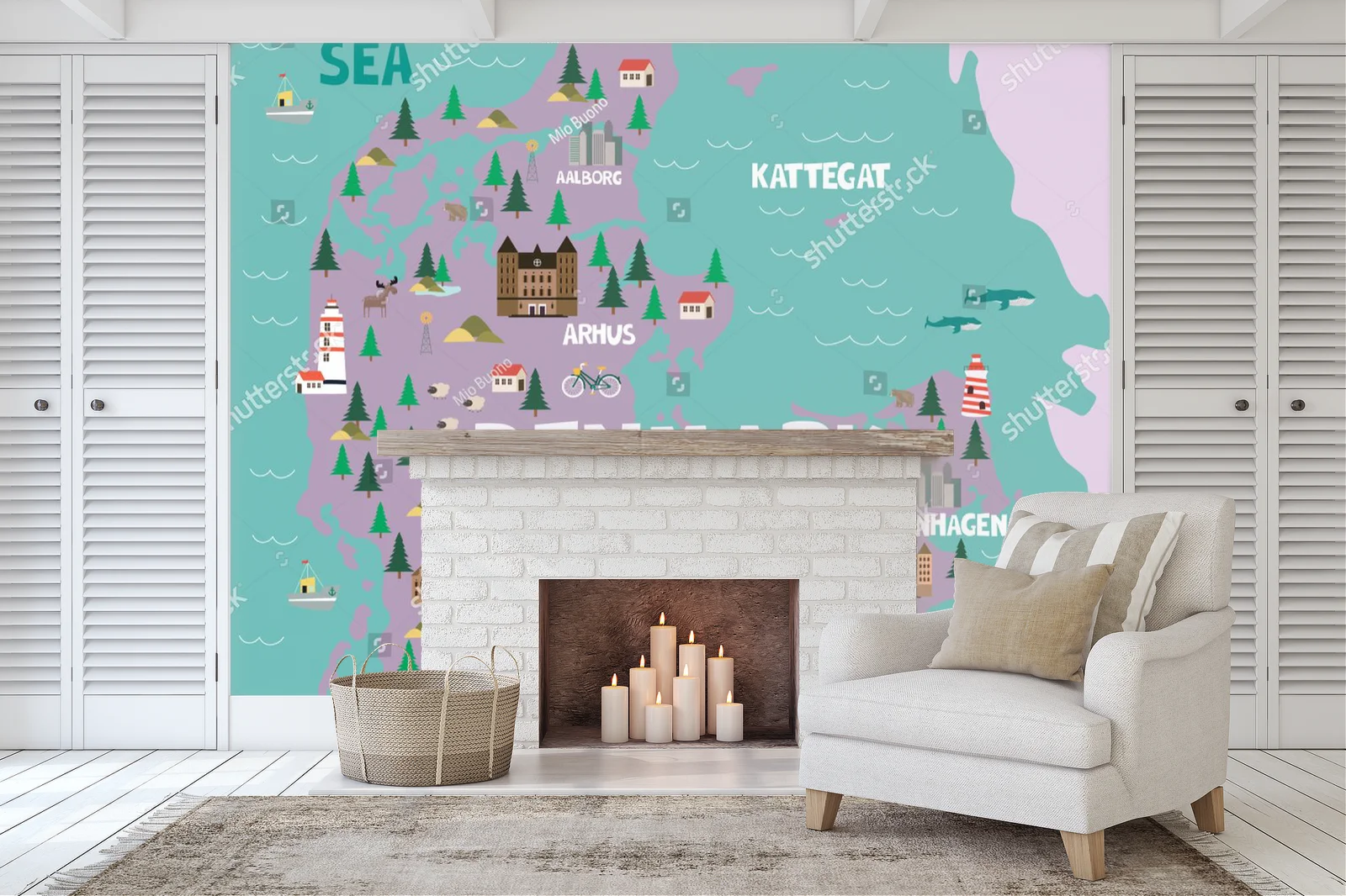 Ilustrowana mapa Danii w pastelowych odcieniach