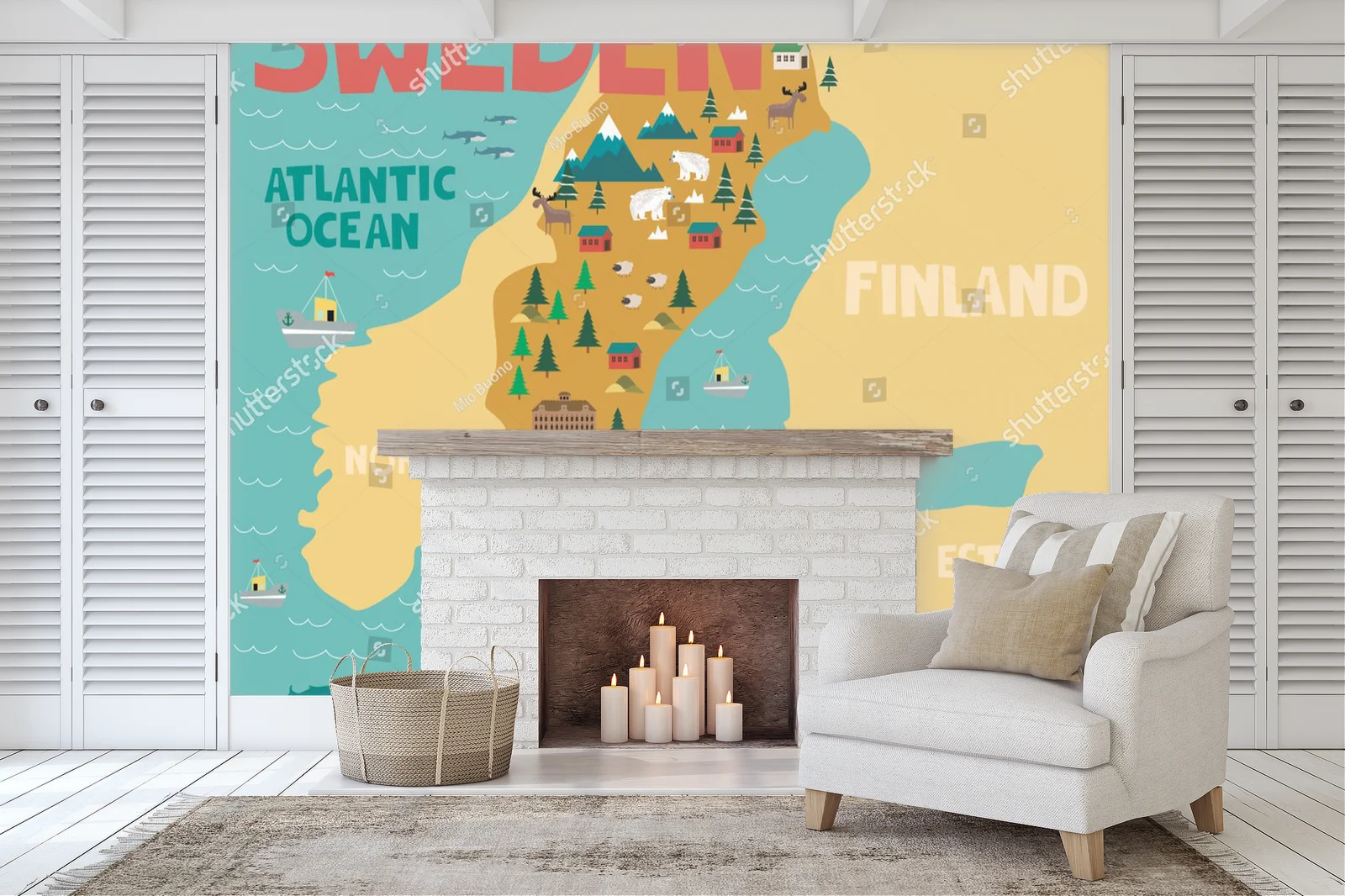 Ilustrowana mapa Szwecji w naturalnych odcieniach